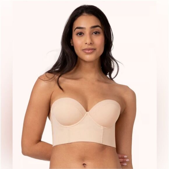 Lively Bra Size 34DD The Low Back Strapless Cream Beige Long Line Boned Bustier - Picture 1 of 16